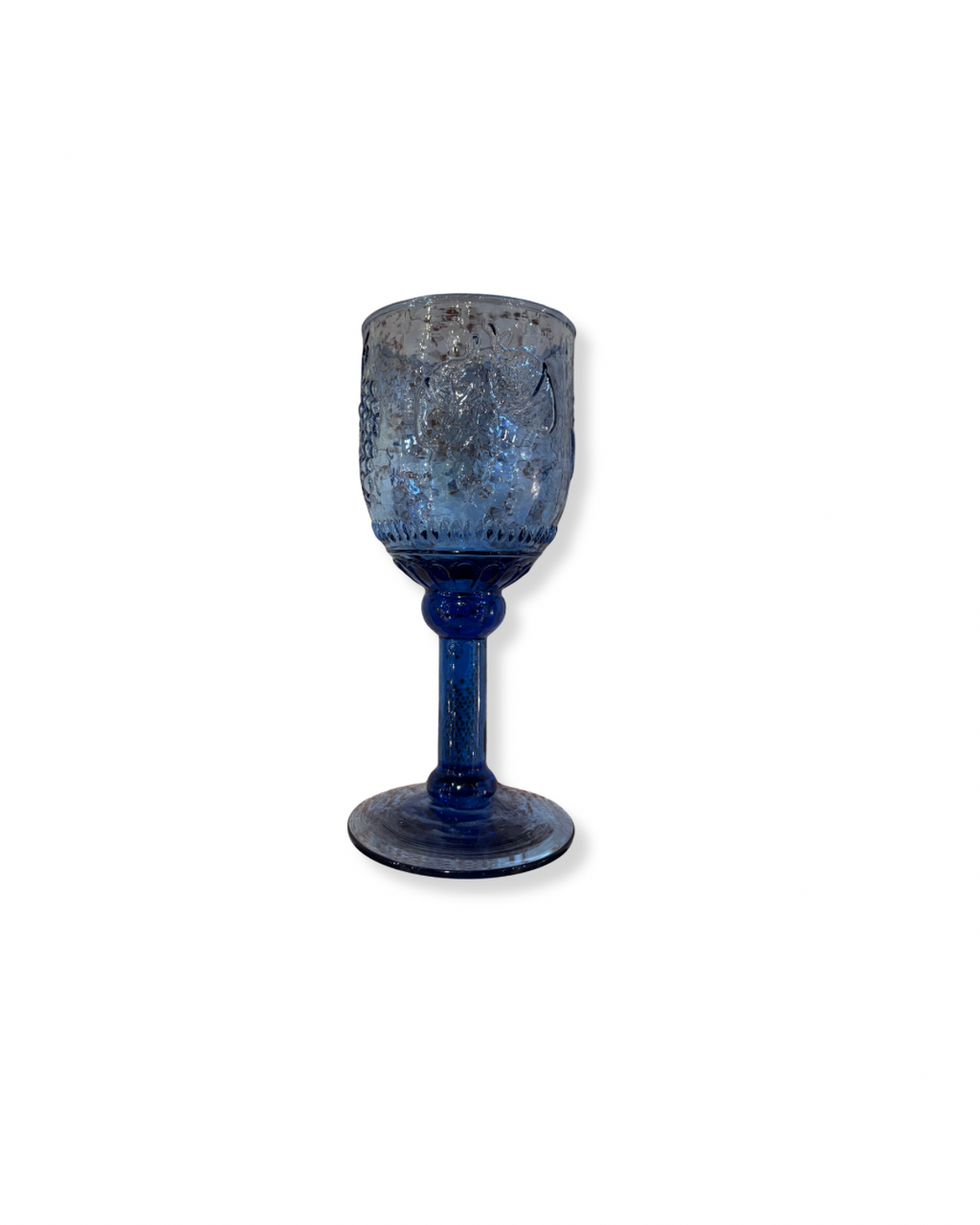 Fruit-Detailed Blue Glass Chalice